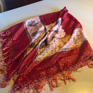 Vintage India Red Scarf with Gold Shimmer
